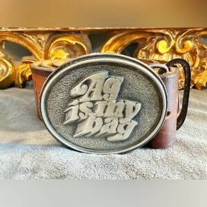 Vintage Brown Leather Belt with Silver Buckle